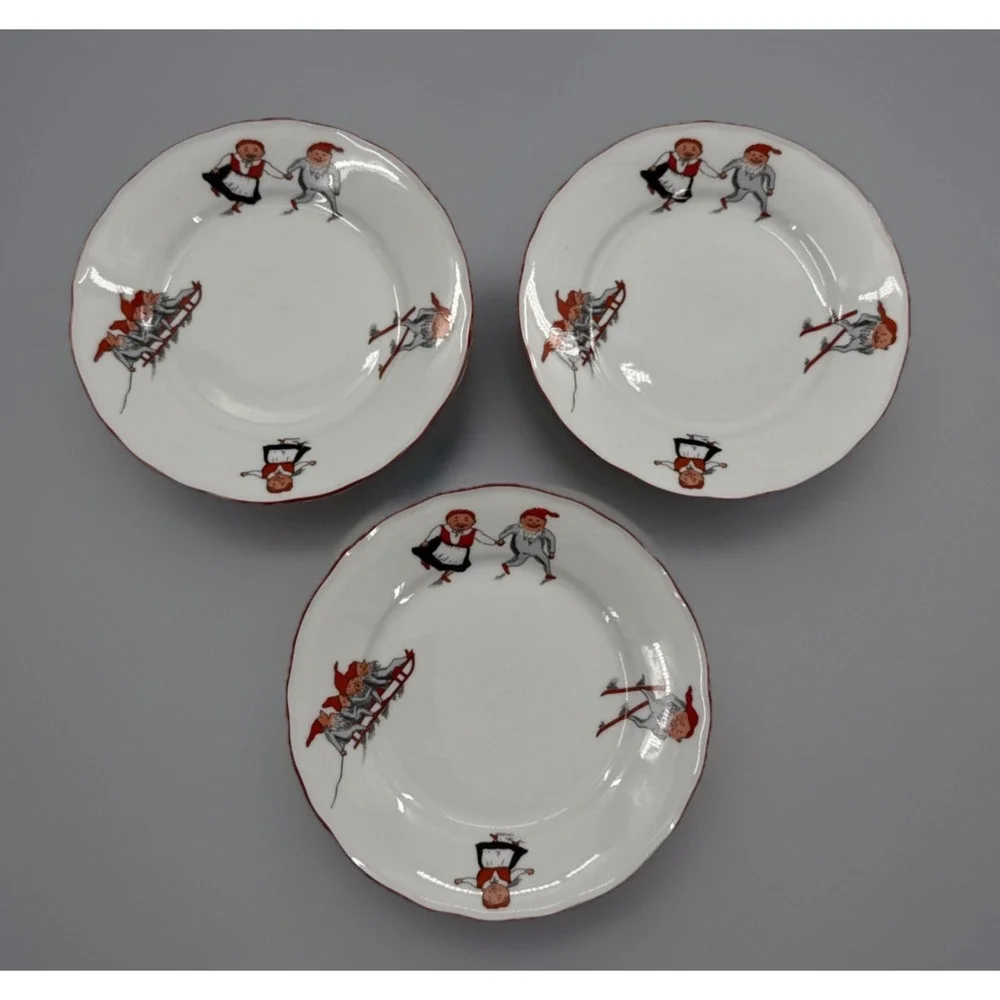 Porsgrund Nisse Bread Plate Made In‎ Norway Gnome Motif Lot Of 3
